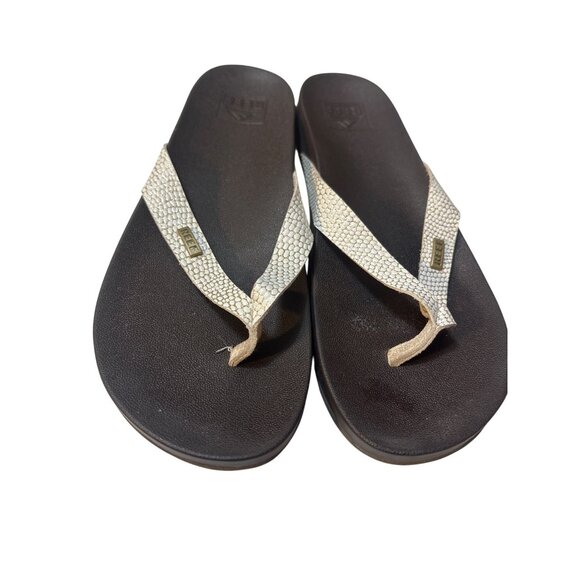 Reef Womens Cushion Court Flip-Flops Size 8 Black & Beige Sandals With Snake - Picture 2 of 6